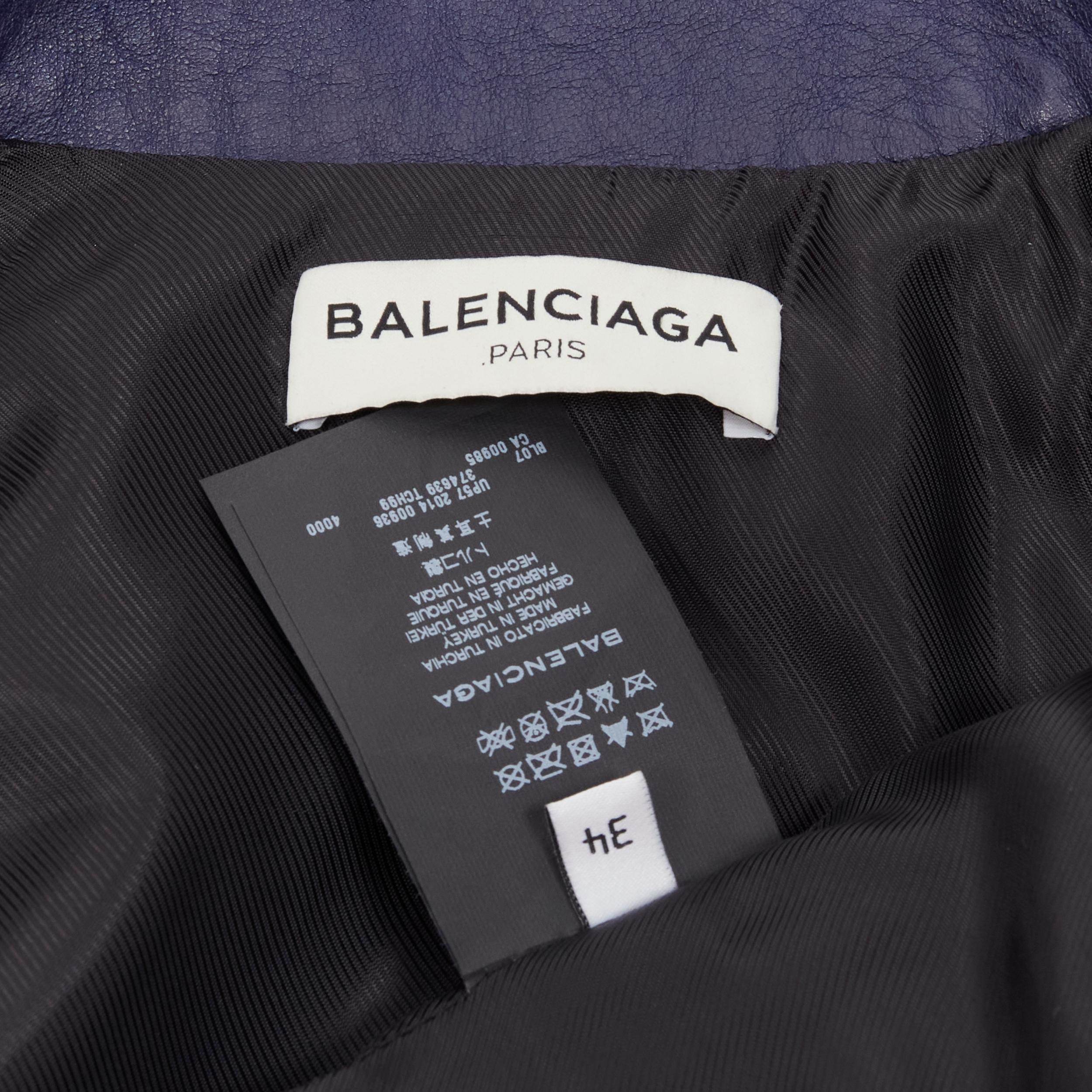 BALENCIAGA 2014 dark blue lambskin leather cropped fit biker jacket FR34 XS For Sale 3