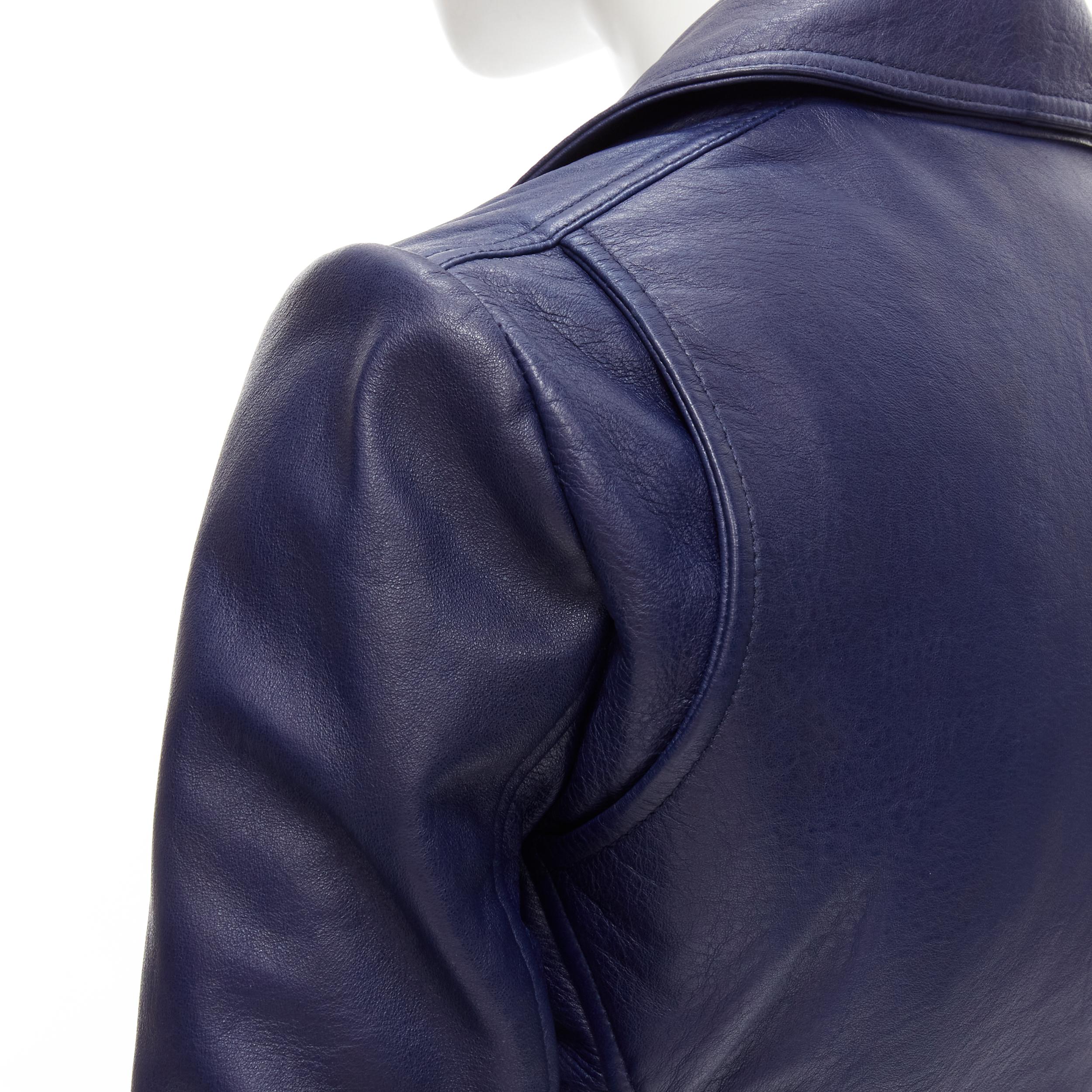 Women's BALENCIAGA 2014 dark blue lambskin leather cropped fit biker jacket FR34 XS