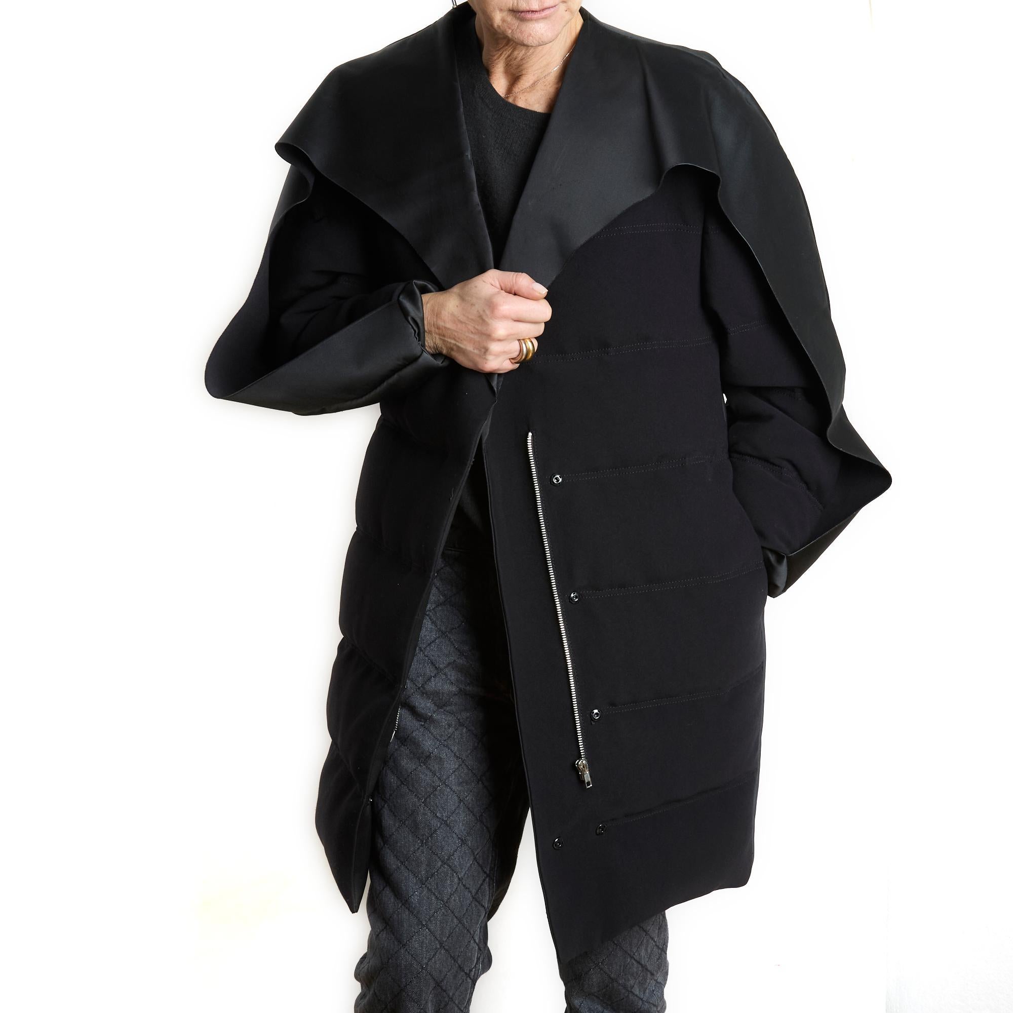 Balenciaga 2014 Manteau FR38 Black Satin Coat Down Jacket UK10 US8 For Sale 4