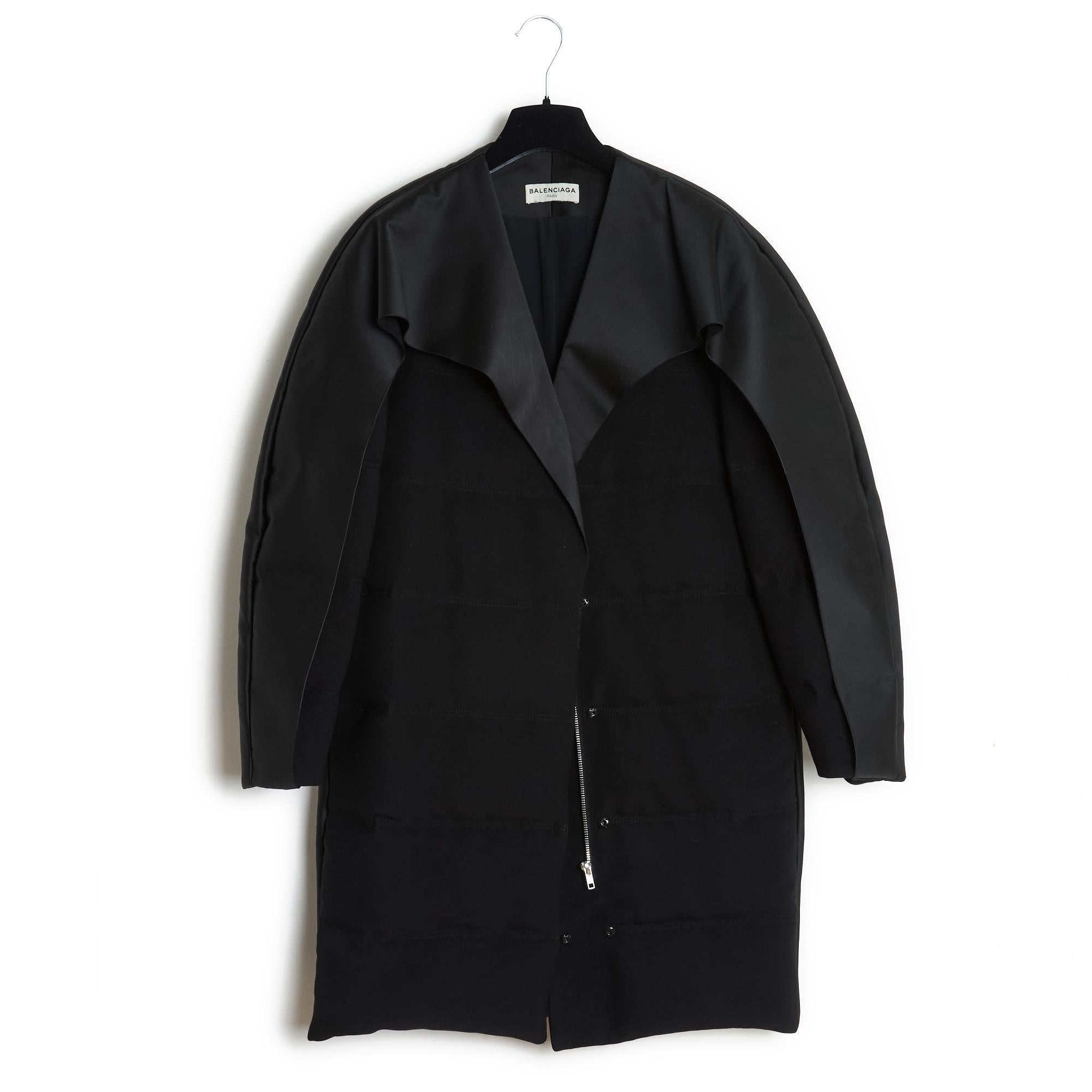 Balenciaga 2014 Manteau FR38 Black Satin Coat Down Jacket UK10 US8 For Sale 5