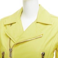 BALENCIAGA 2014 yellow lambskin leather crop biker jacket FR38 M