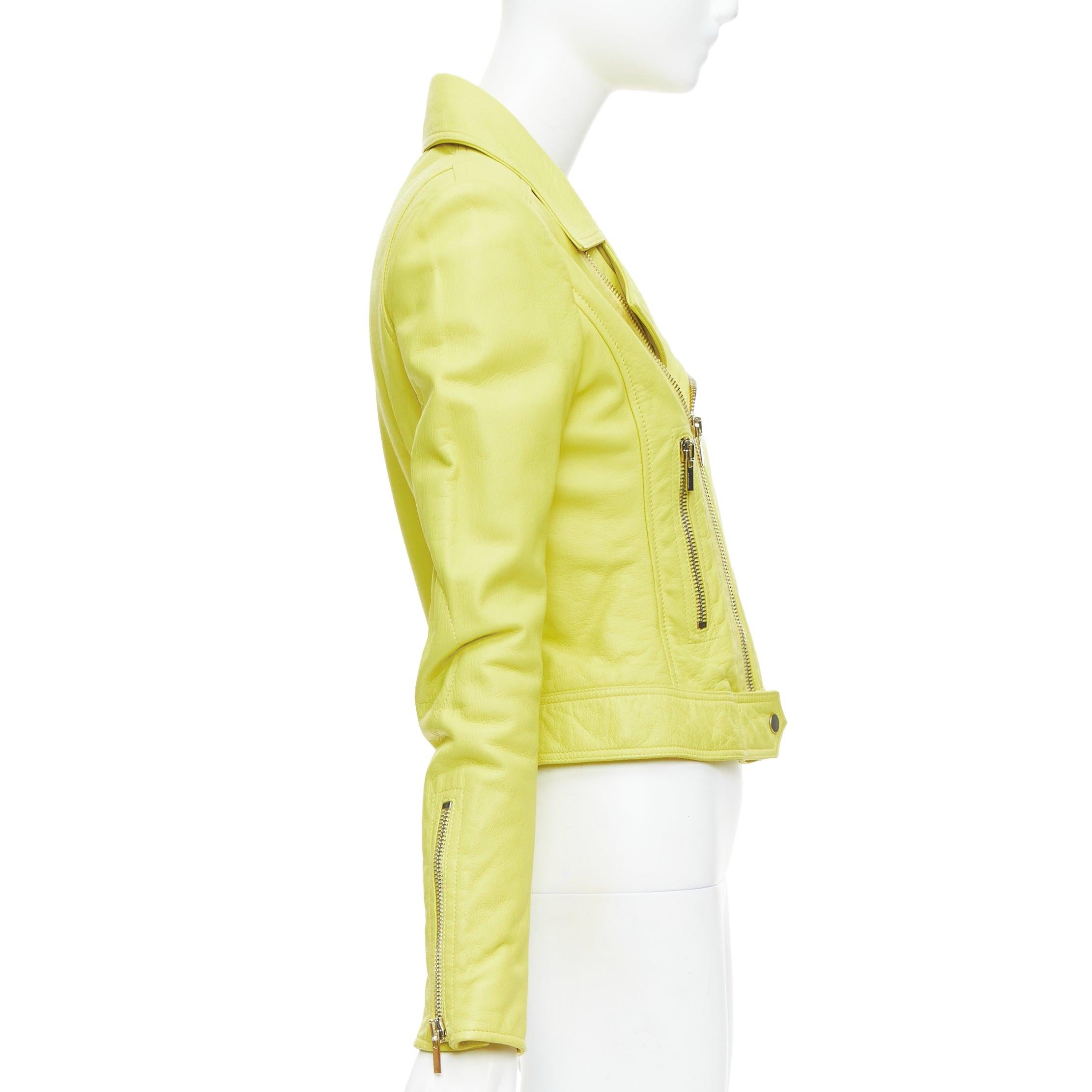 Women's BALENCIAGA 2014 yellow lambskin leather crop biker jacket FR38 M For Sale