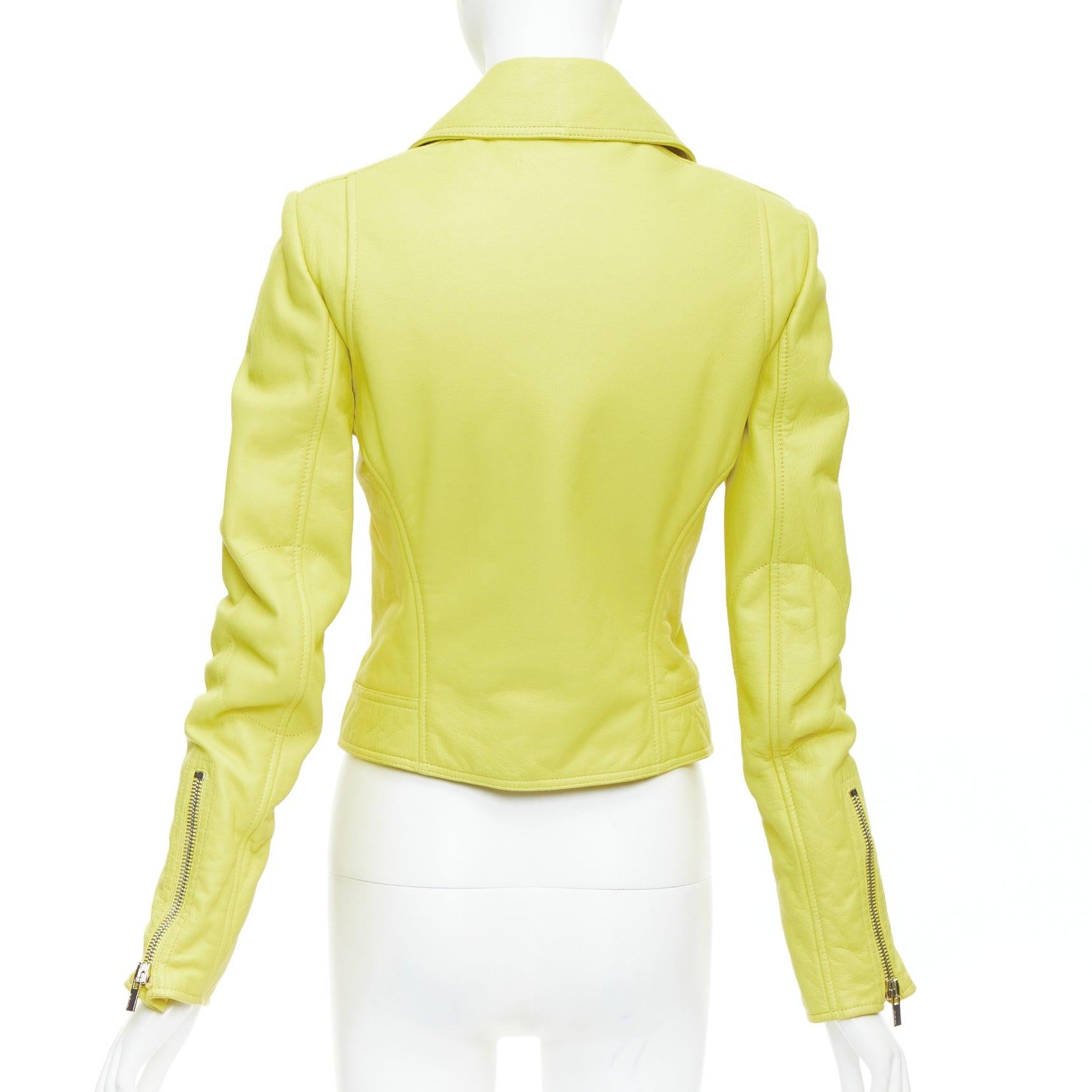 BALENCIAGA 2014 yellow lambskin leather crop biker jacket FR38 M For Sale 1
