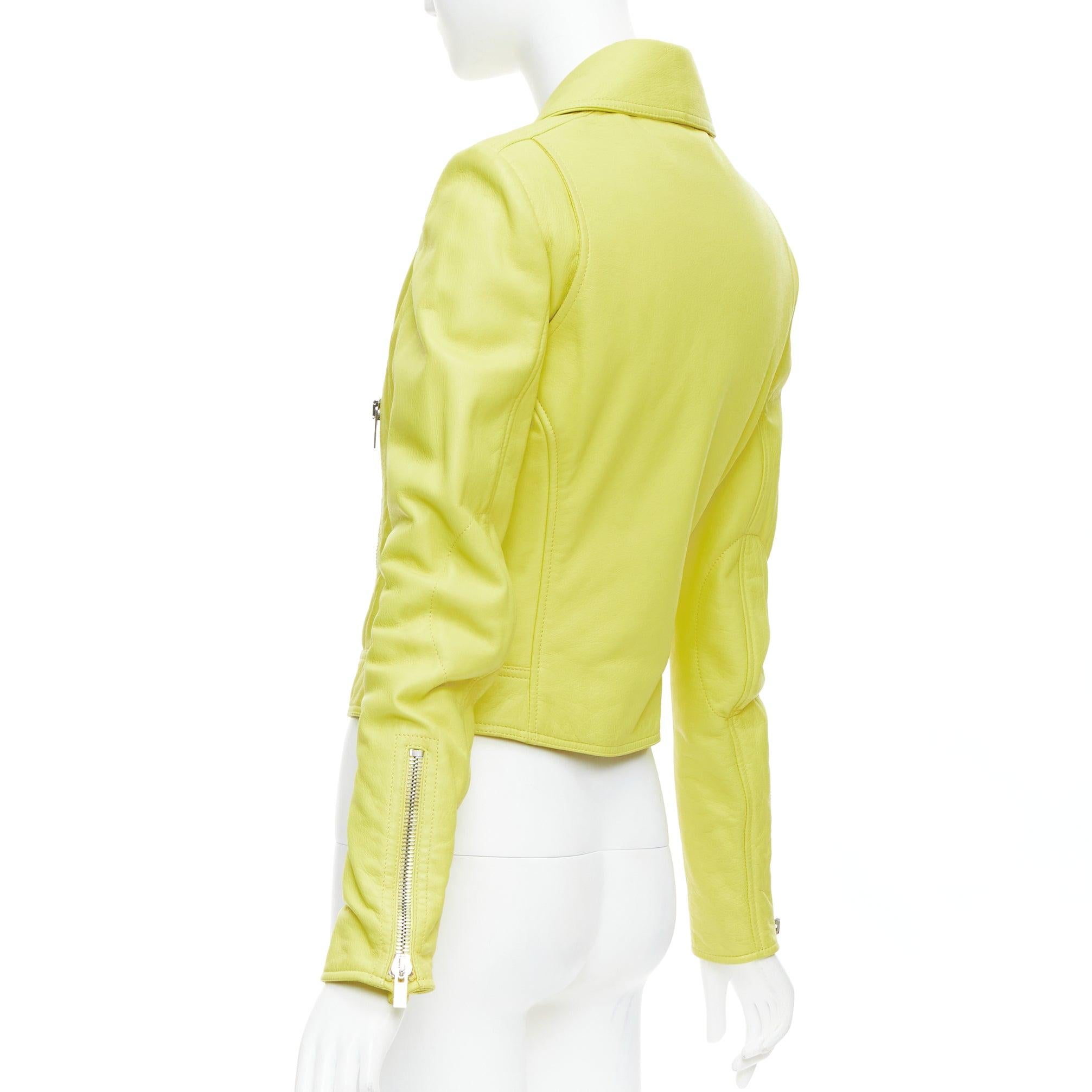BALENCIAGA 2014 yellow lambskin leather crop biker jacket FR38 M For Sale 2