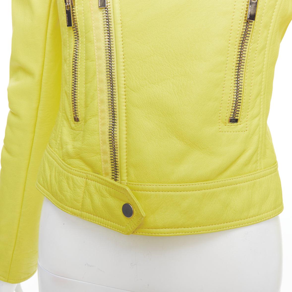 BALENCIAGA 2014 yellow lambskin leather crop biker jacket FR38 M For Sale 3