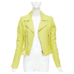 BALENCIAGA 2014 yellow lambskin leather crop biker jacket FR38 M