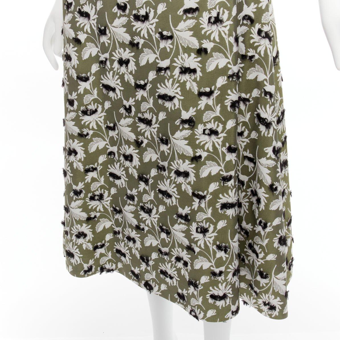 BALENCIAGA 2015 green black fringe embellishment white floral midi skirt FR36 S For Sale 2