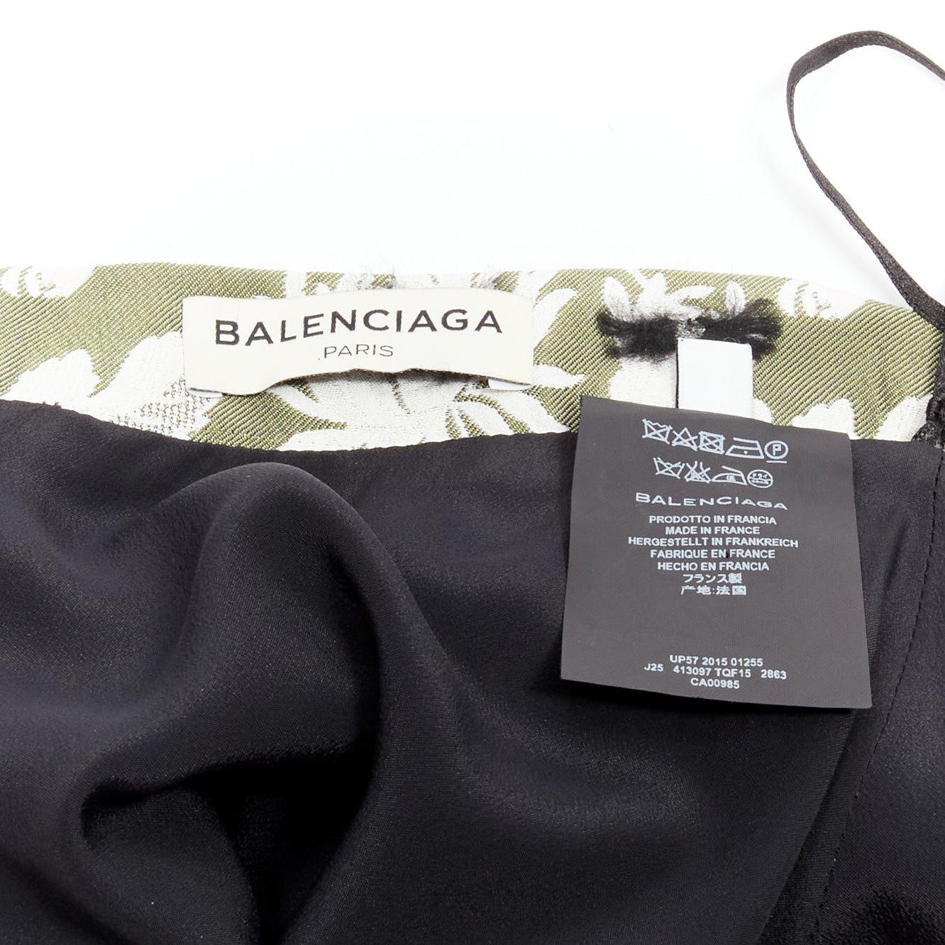 BALENCIAGA 2015 green black fringe embellishment white floral midi skirt FR36 S For Sale 3