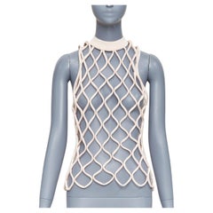 BALENCIAGA 2015 Runway pink satin 3D net high neck vest top