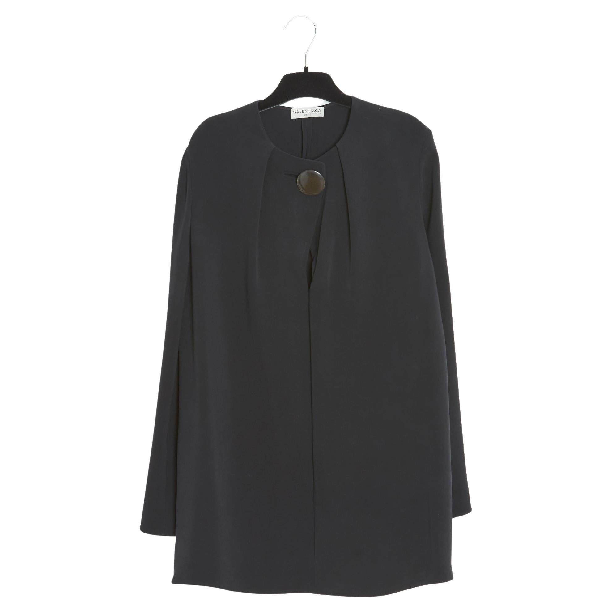 Balenciaga 2015 Top FR38 Black Silk Crepe Fold Blouse UK10 US8 Alexander Wang For Sale
