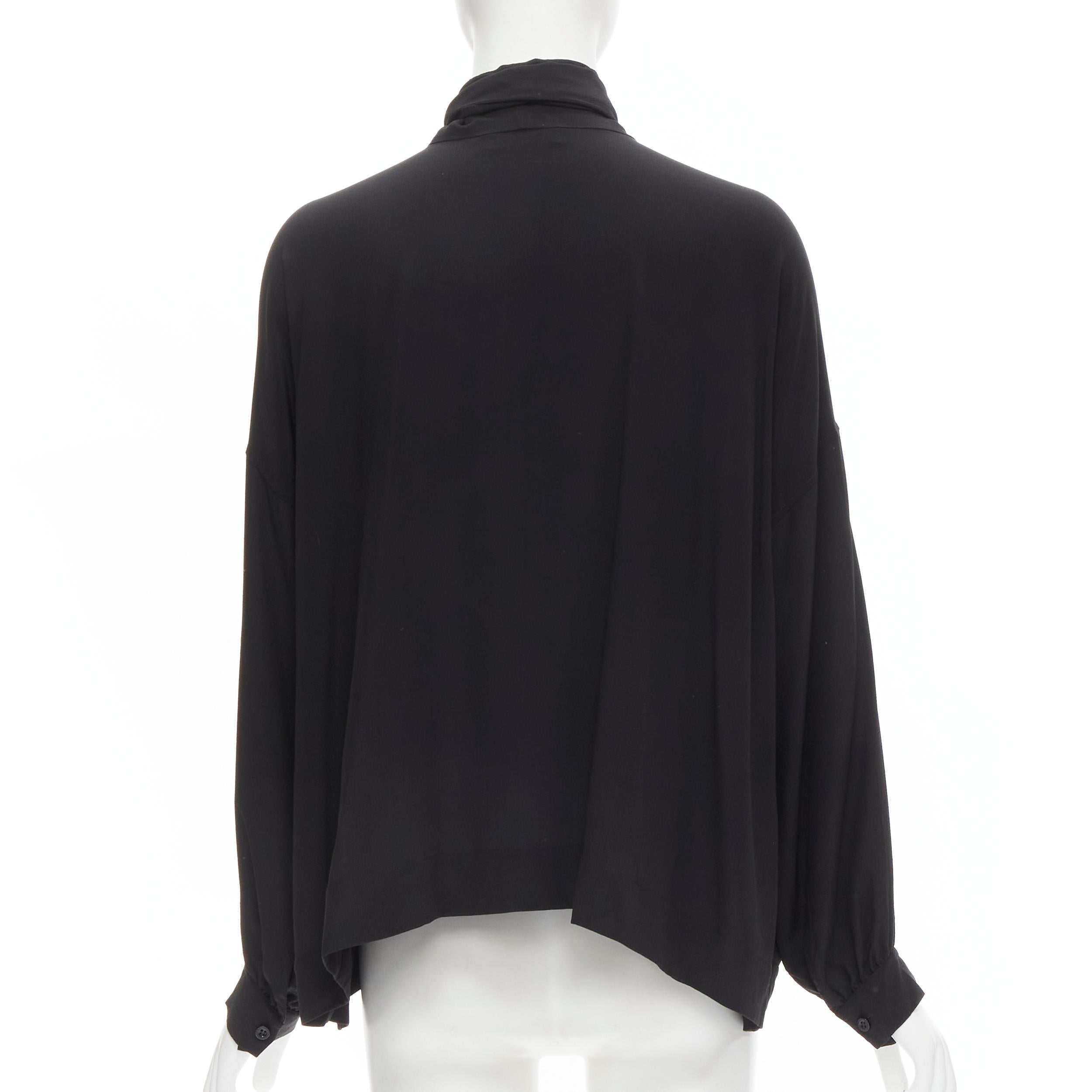 Black BALENCIAGA 2016 Archetype dipped back pussy bow silk blouse top FR34 XS
