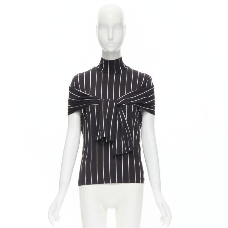BALENCIAGA 2016 noir blanc rayures verticales manches nouées col roulé XS en vente 7