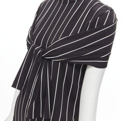 BALENCIAGA 2016 black white vertical stripe 2-way tie sleeve turtleneck top XS