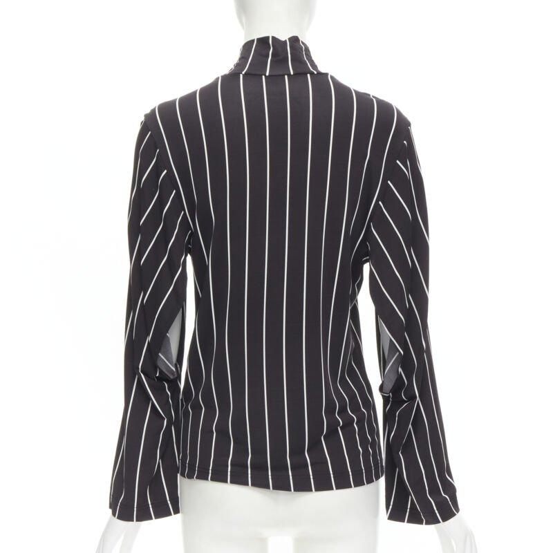 BALENCIAGA 2016 noir blanc rayures verticales manches nouées col roulé XS en vente 2