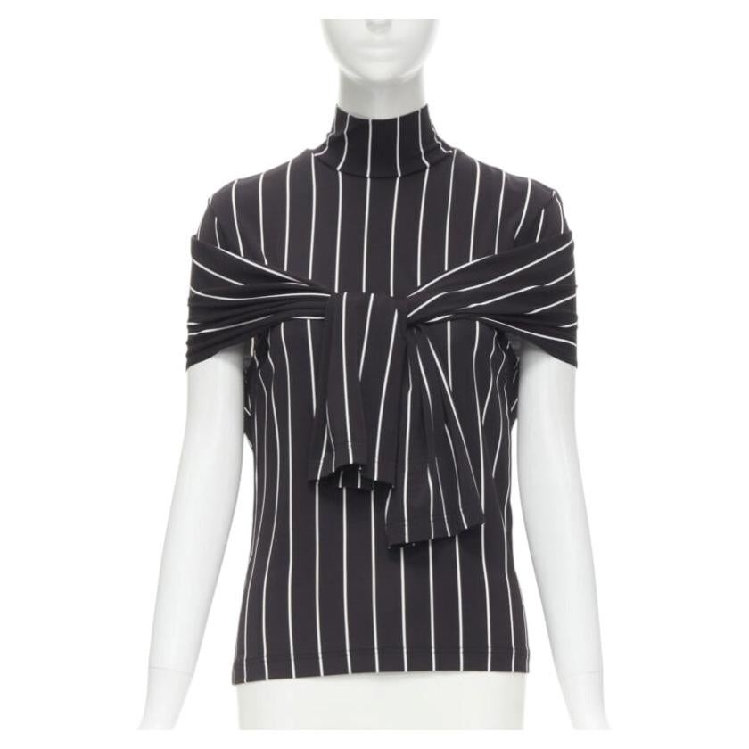BALENCIAGA 2016 Schwarz-weißer Rollkragenpullover mit vertikalen Streifen und 2-Wege-Krawattenärmeln XS