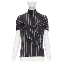 BALENCIAGA 2016 Schwarz-weißer Rollkragenpullover mit vertikalen Streifen und 2-Wege-Krawattenärmeln XS