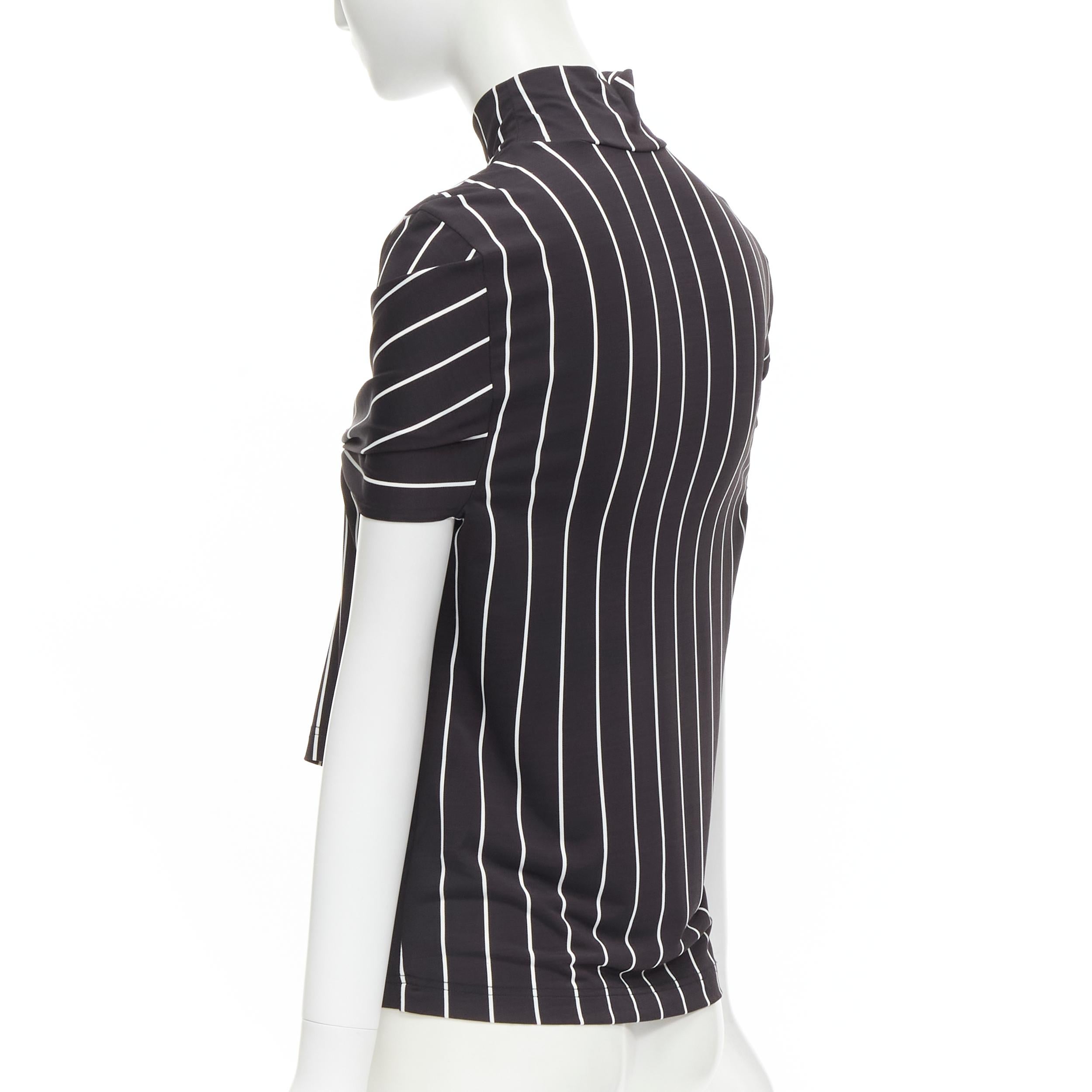 BALENCIAGA 2016 black white vertical stripe underarm slit cut out turtleneck top For Sale 1