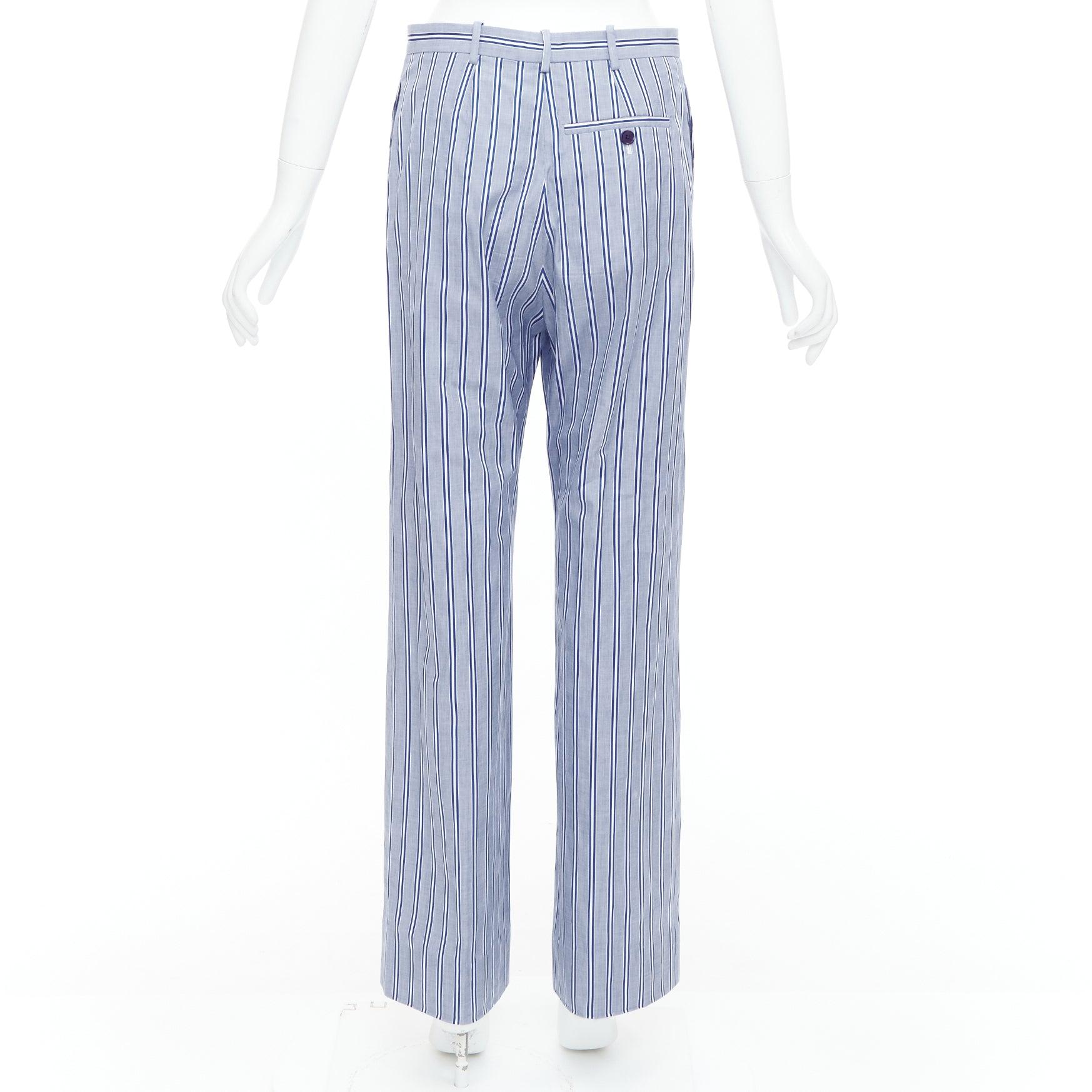Women's BALENCIAGA 2016 blue white striped cotton casual pajama pants FR34 XS For Sale