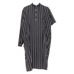 BALENCIAGA 2016 Demna pinstripe cotton asymmetric band collar shirt dress FR36 S