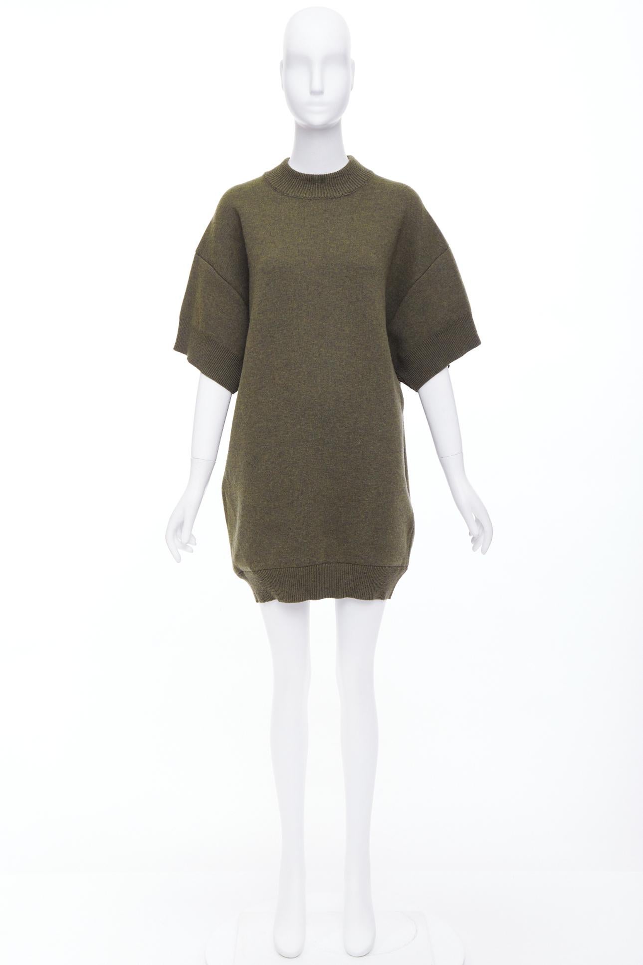 BALENCIAGA 2016 moss green wool blend boxy sweater dress FR36 S 4