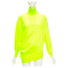 BALENCIAGA 2016 neon yellow asymmetric draped turtleneck sweater FR36 S