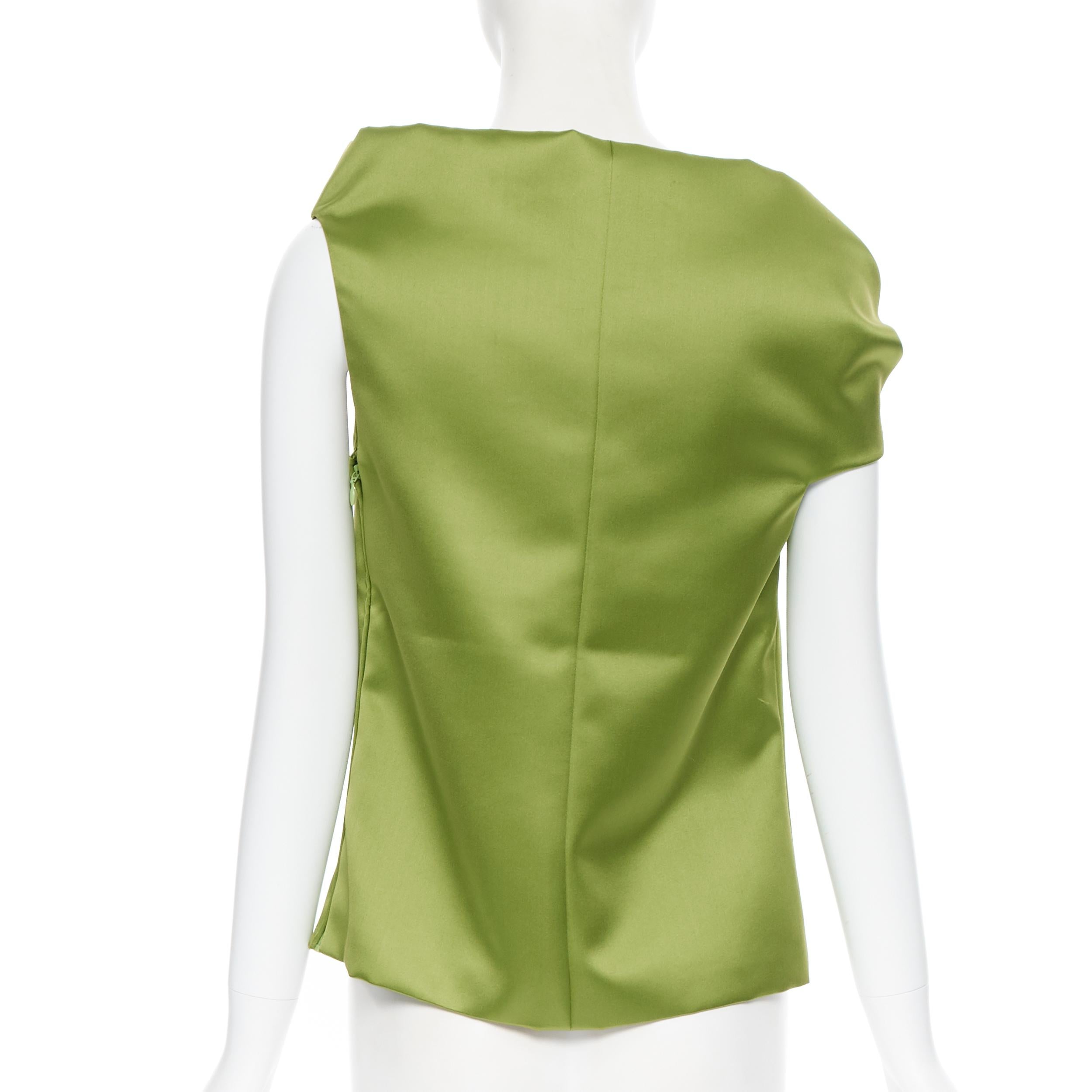 Green BALENCIAGA 2016 rich emerald green gathered asymmetric off shoulder top FR34 XS
