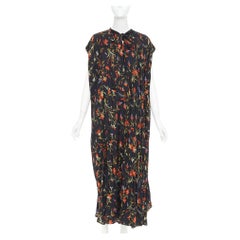 BALENCIAGA 2016 Runway black red floral Voluminous pleat maxi tent dress FR36 S