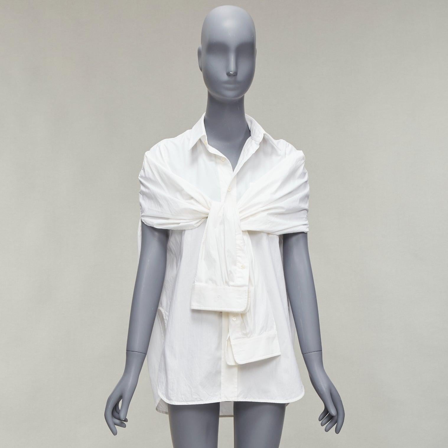 BALENCIAGA 2016 white cotton tie shoulder cape sleeves hi low shirt FR34 XS For Sale 7