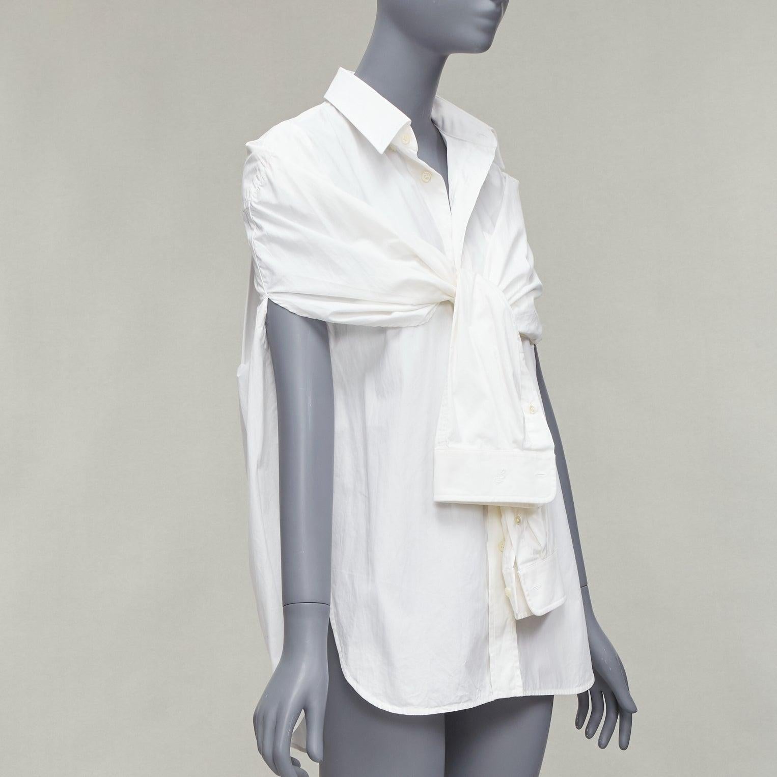 Gray BALENCIAGA 2016 white cotton tie shoulder cape sleeves hi low shirt FR34 XS