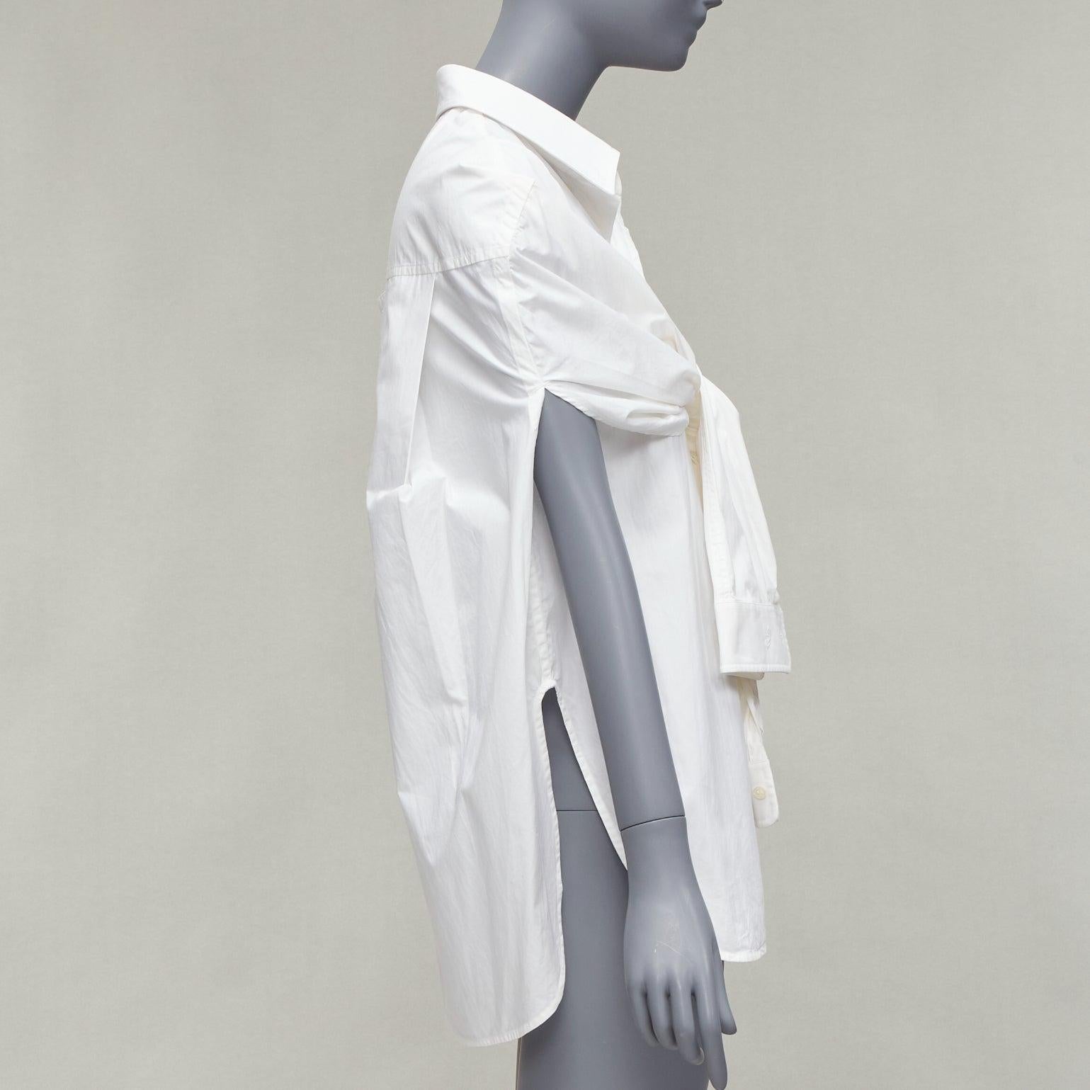 Women's BALENCIAGA 2016 white cotton tie shoulder cape sleeves hi low shirt FR34 XS For Sale