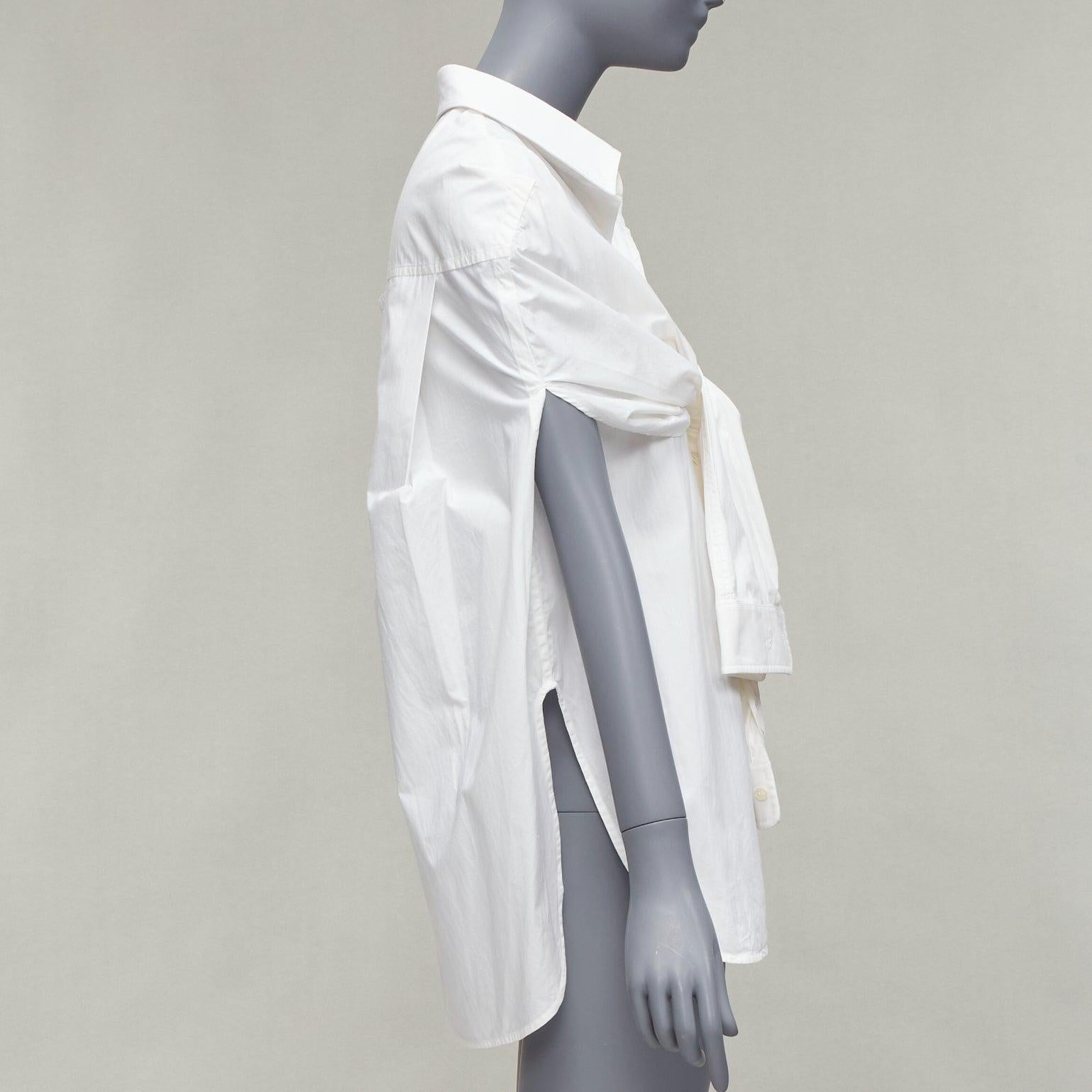 BALENCIAGA 2016 white cotton tie shoulder cape sleeves hi low shirt FR34 XS In Good Condition In Hong Kong, NT