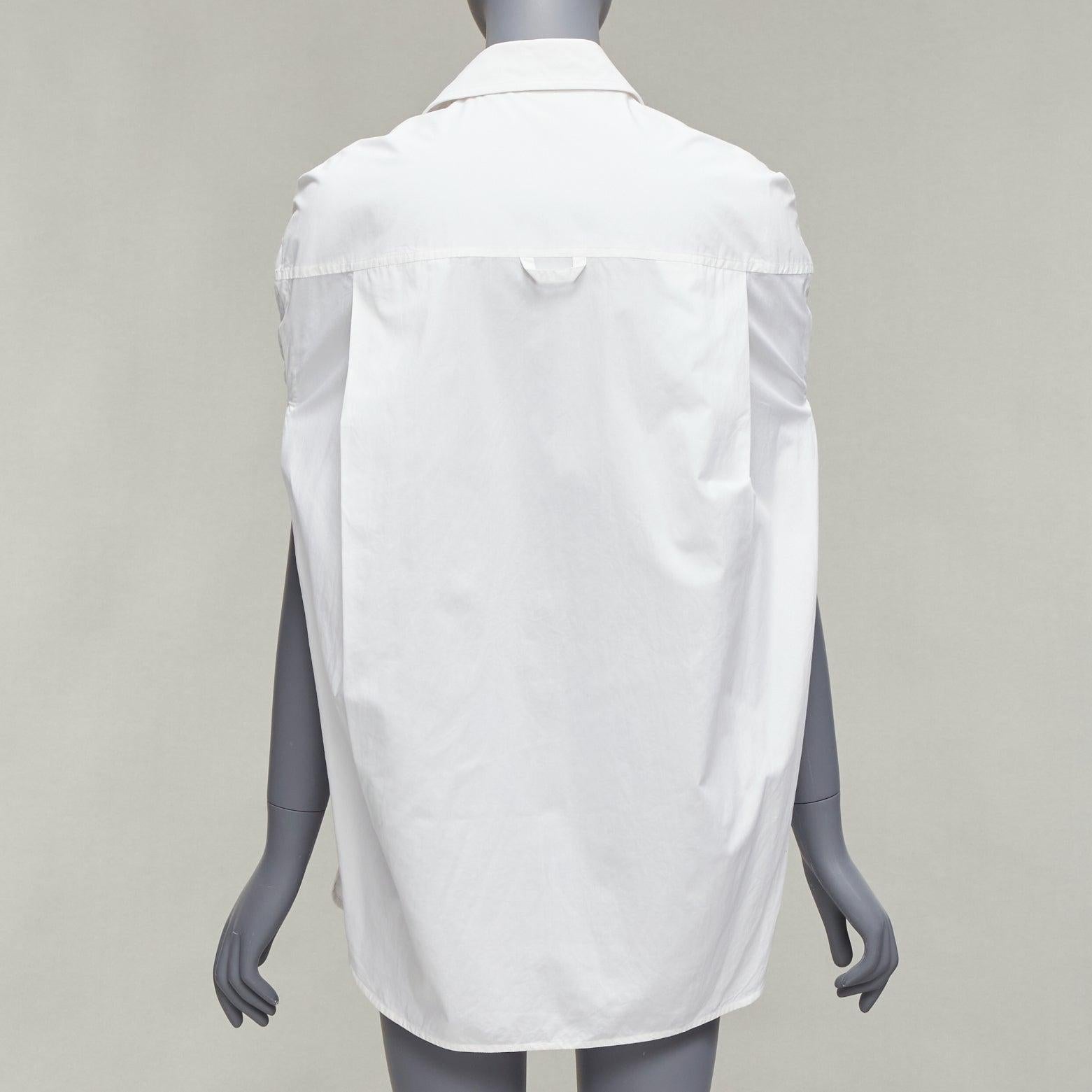 Women's BALENCIAGA 2016 white cotton tie shoulder cape sleeves hi low shirt FR34 XS