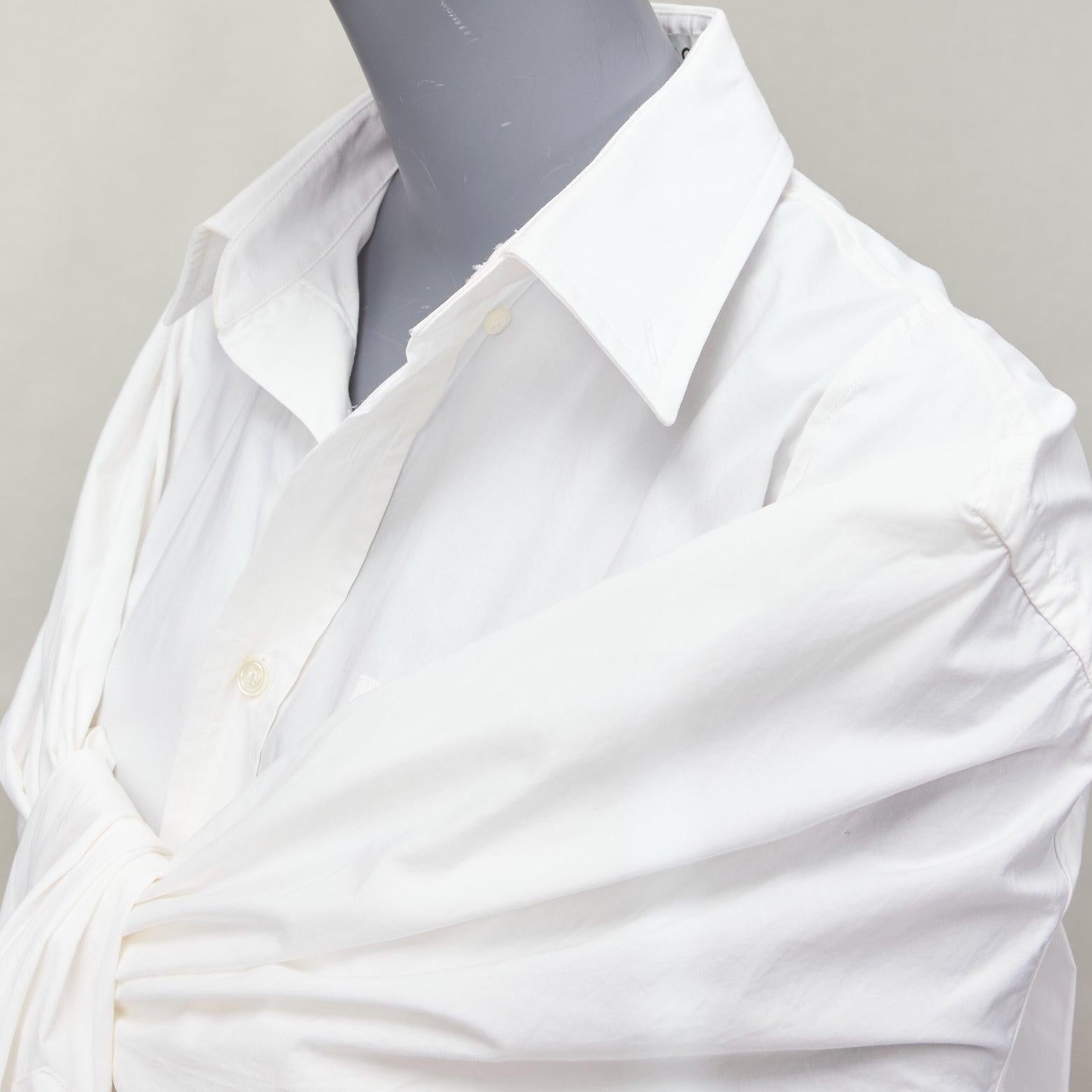 BALENCIAGA 2016 white cotton tie shoulder cape sleeves hi low shirt FR34 XS For Sale 3