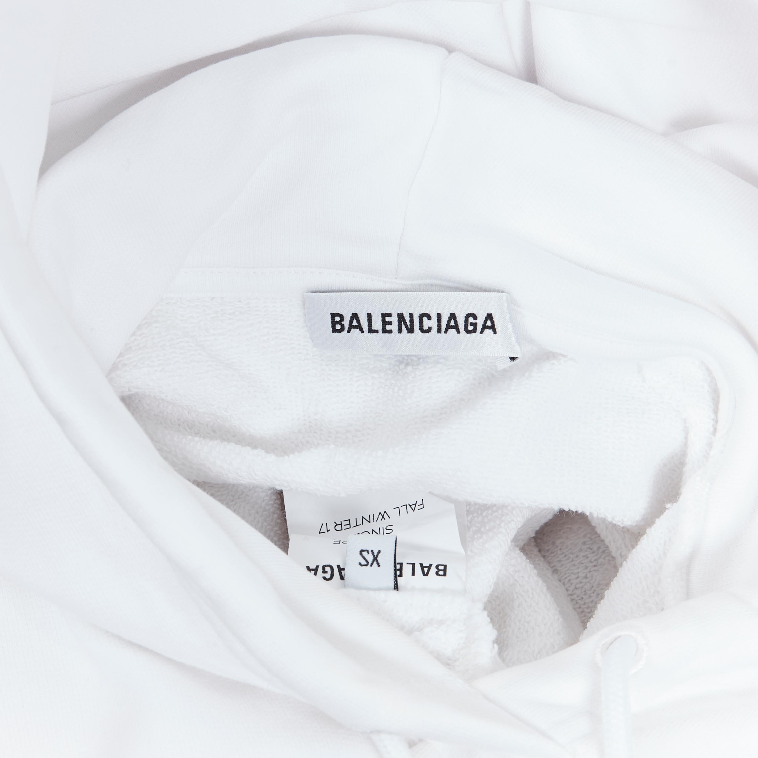 BALENCIAGA 2017 100% cotton white black logo print back oversized hoodie  XS 2