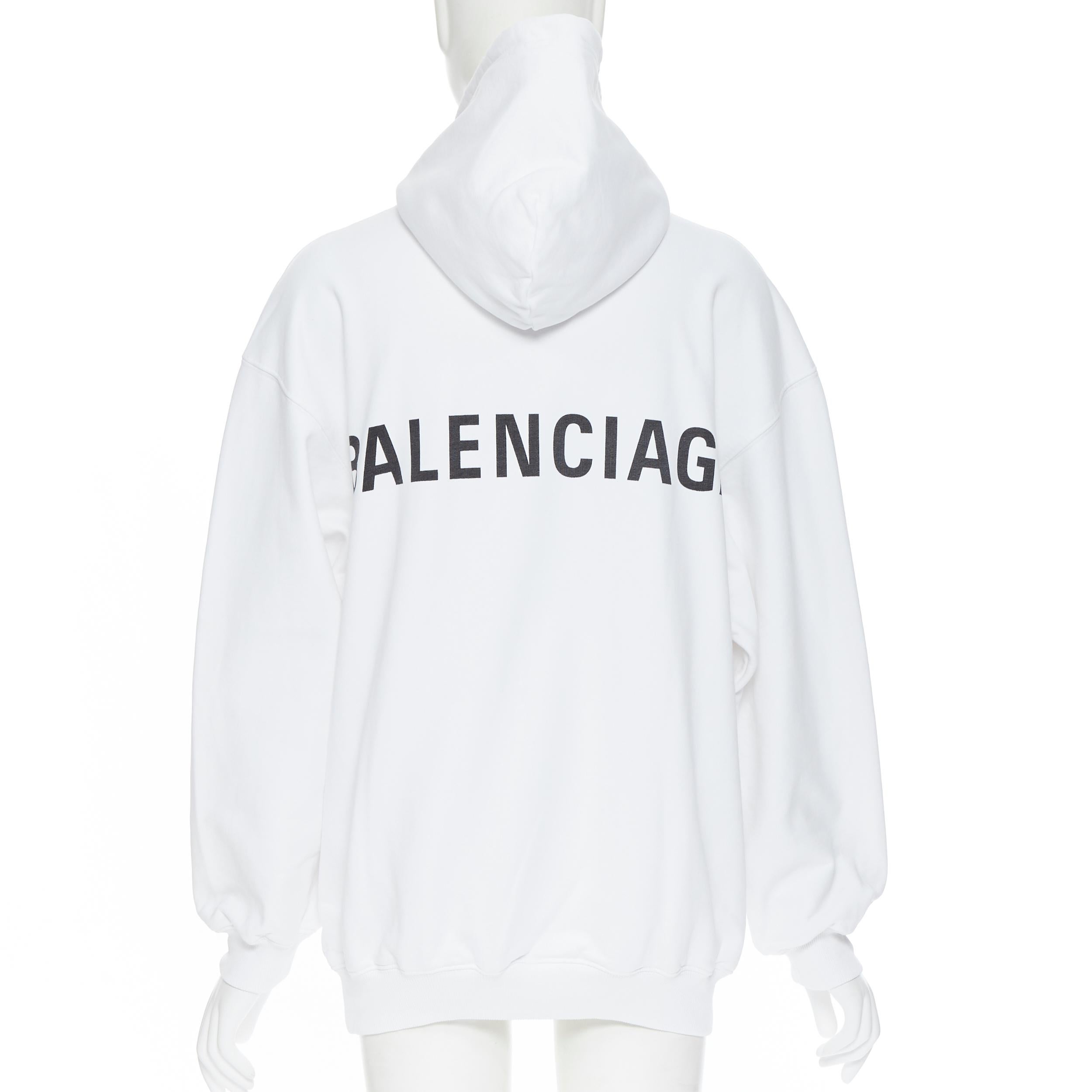 Gray BALENCIAGA 2017 100% cotton white black logo print back oversized hoodie  XS