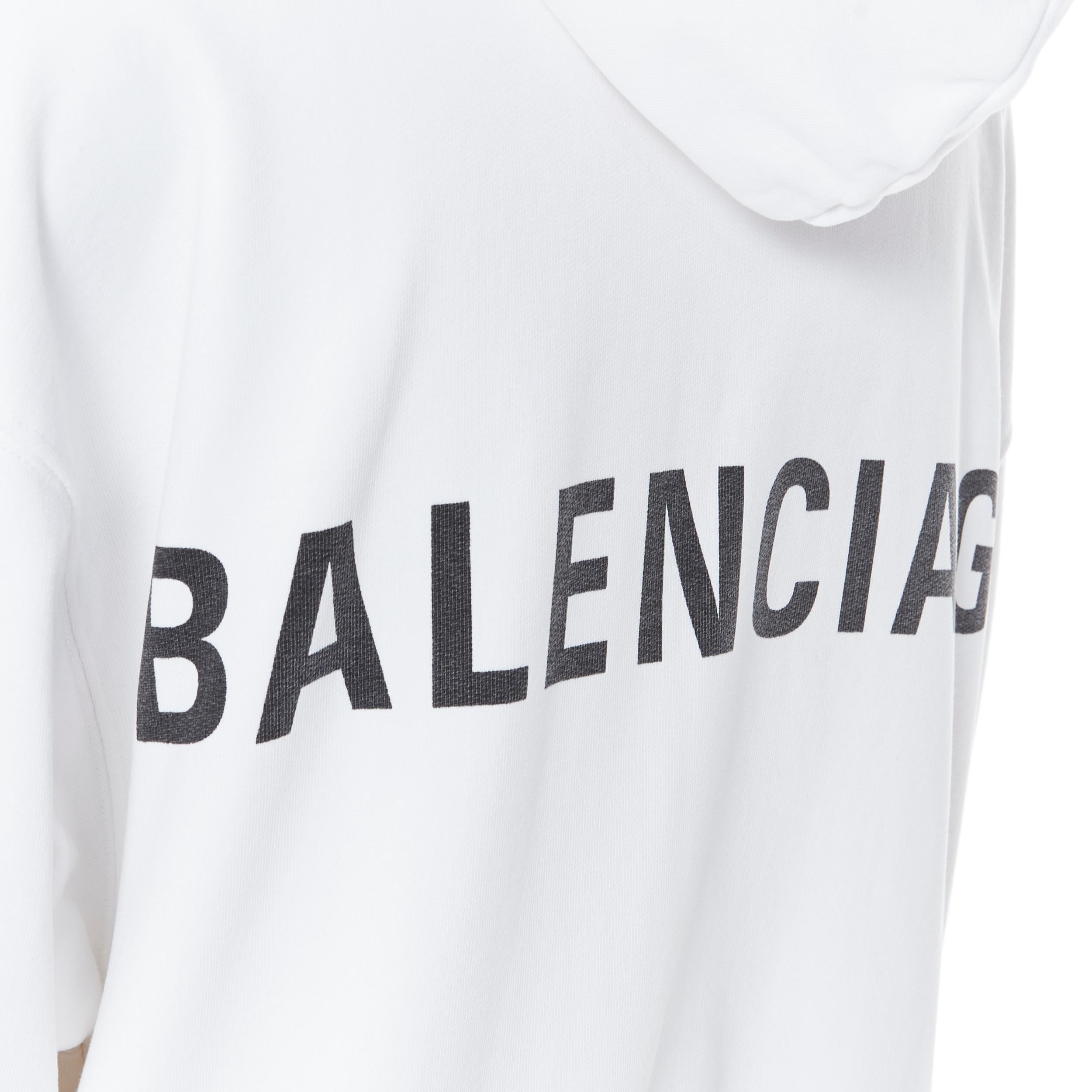 BALENCIAGA 2017 100% cotton white black logo print back oversized hoodie  XS 1