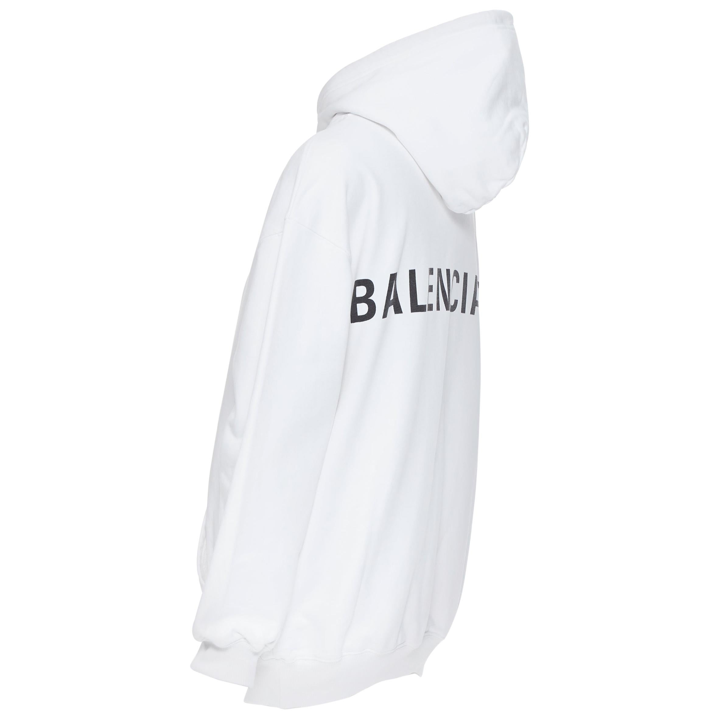 BALENCIAGA 2017 100% cotton white black logo print back oversized hoodie  XS