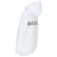 BALENCIAGA 2017 100% cotton white black logo print back oversized hoodie  XS