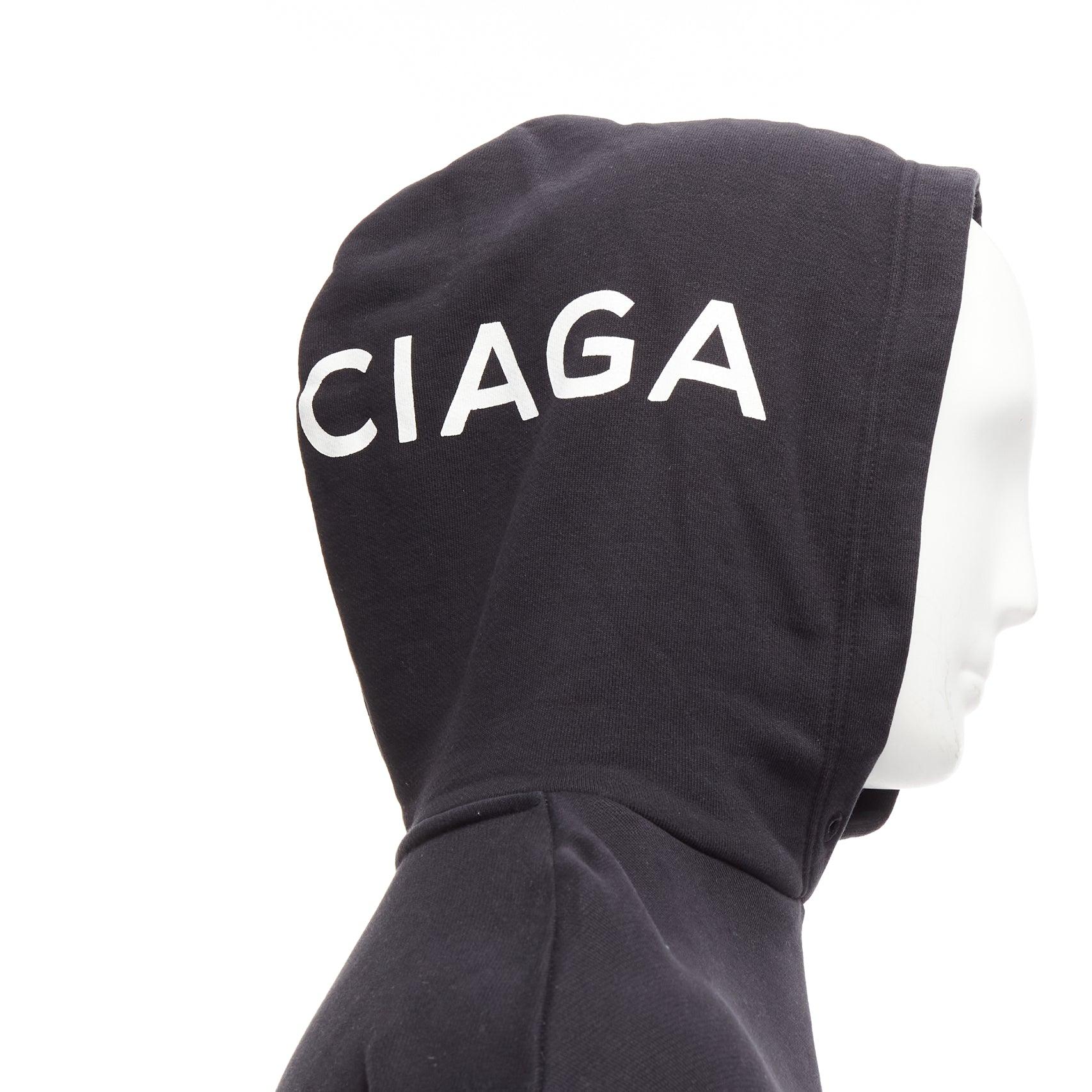 Black BALENCIAGA 2017 black white cotton split logo oversized hoodie sweatshirt S
