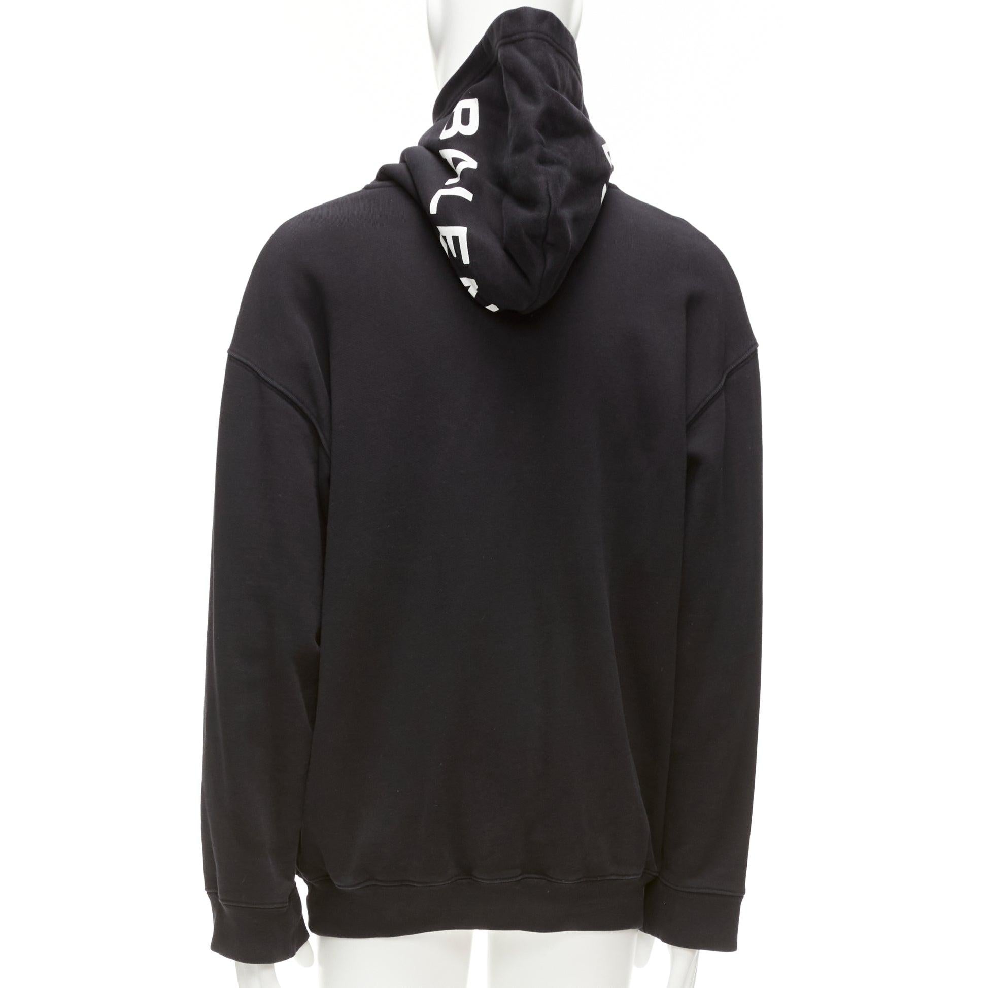 BALENCIAGA 2017 black white cotton split logo oversized hoodie sweatshirt S For Sale 2