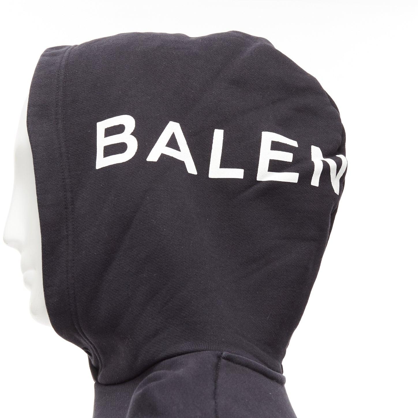 BALENCIAGA 2017 black white cotton split logo oversized hoodie sweatshirt S For Sale 3