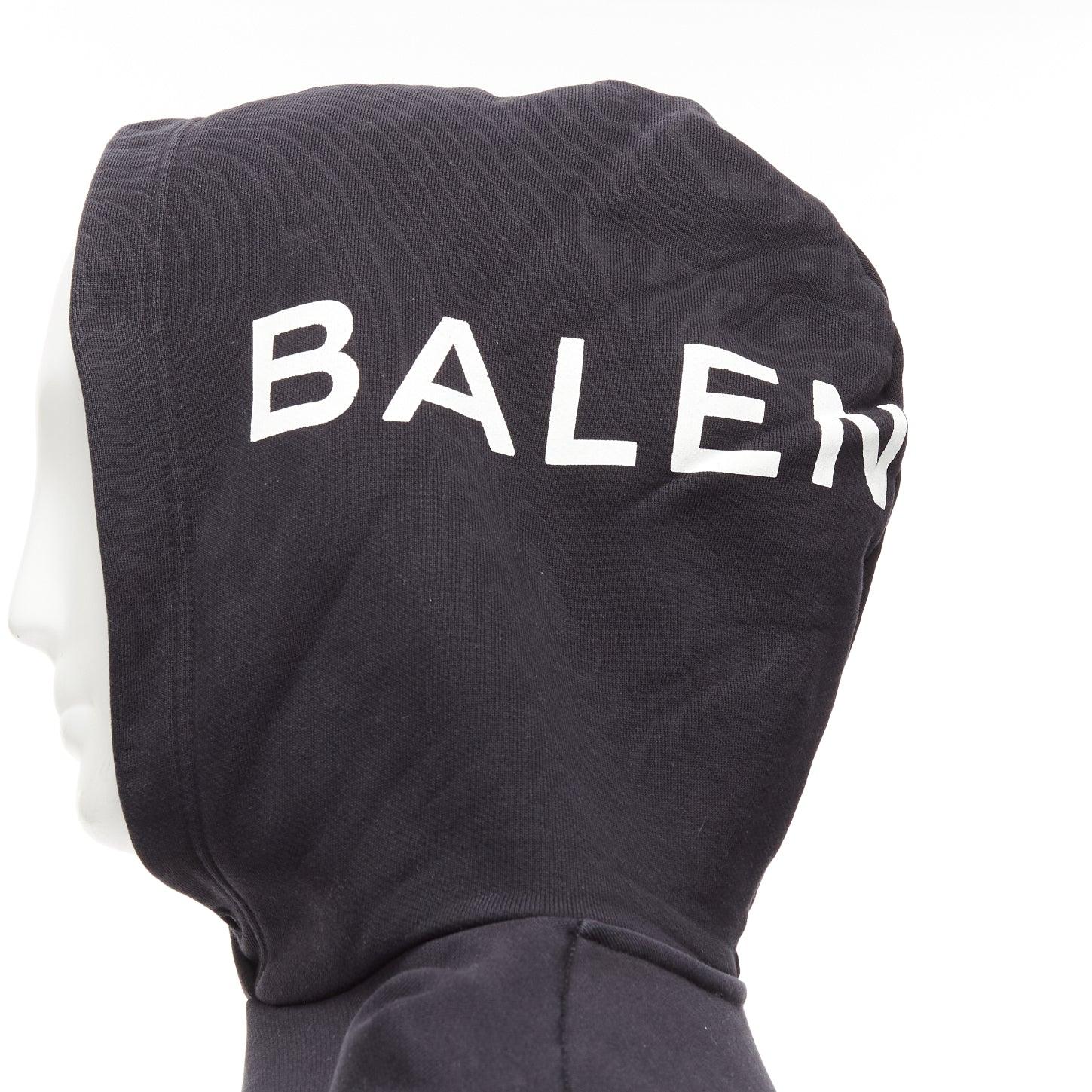BALENCIAGA 2017 black white cotton split logo oversized hoodie sweatshirt S 2