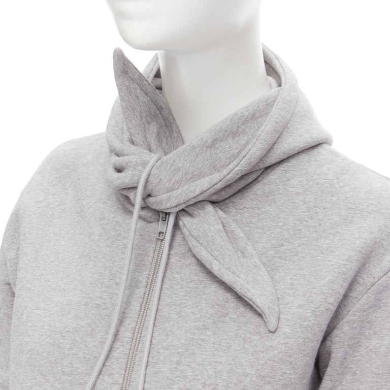 BALENCIAGA 2017 Demna Scarf Collar Tie Neck grey cotton zip up hoodie S For  Sale at 1stDibs