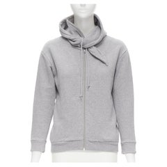 BALENCIAGA 2017 Demna Scarf Collar Tie Neck grey cotton zip up hoodie  S
