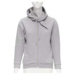 BALENCIAGA 2017 Demna Schal Kragen Krawattenausschnitt Grau Baumwolle Reißverschluss Kapuze S