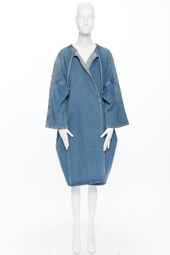BALENCIAGA 2017 DEMNA washed blue denim kimono sleeve wrap casual coat FR34 XS