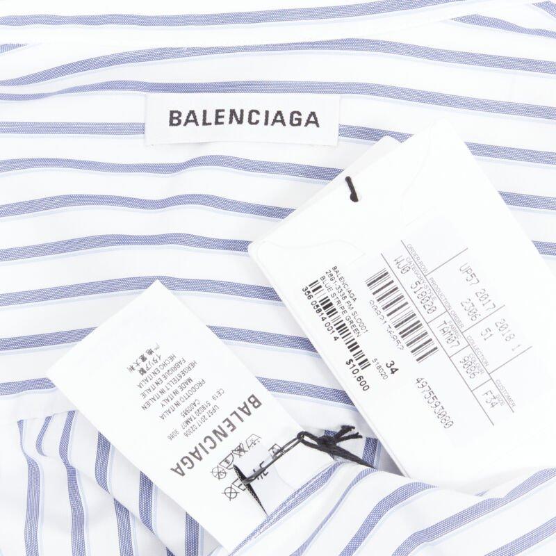BALENCIAGA 2017 green tshirt blue striped shirt 2 way draped top FR34 XS For Sale 5