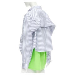 BALENCIAGA 2017 green tshirt blue striped shirt 2 way draped top FR34 XS