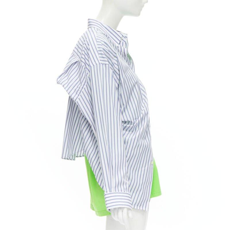 Women's BALENCIAGA 2017 green tshirt blue striped shirt 2 way draped top FR34 XS For Sale