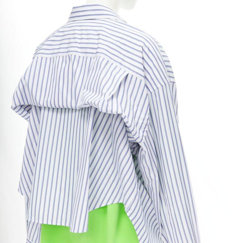 BALENCIAGA 2017 green tshirt blue striped shirt 2 way draped top FR34 XS For Sale 4